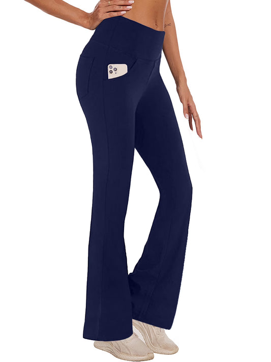 Womens Bootcut Yoga Pants Flare Workout Legging with Pockets High Waist Lightweight Bottoms Activewear Navy Blue 3XL